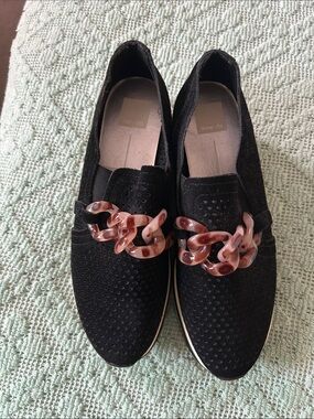 Dolce Vita Black Perforated Loafers with Tortoiseshell-Link Chain